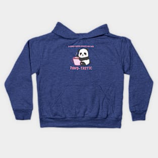 Panda bear hugging a cup of coffee Kids Hoodie